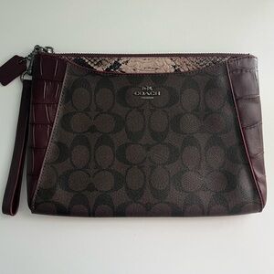 Coach Brown & Burgundy Signature Wristlet Clutch